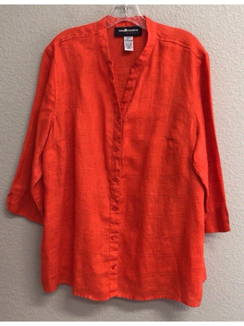 Sag Harbor Textured Linen Orange Long Sleeve Top Shirt Blouse Women’s Size 1X